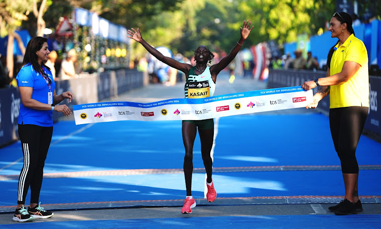 Lilian Kasait winning the TCS Bengaluru 10 kilometre road race in India on Sunday