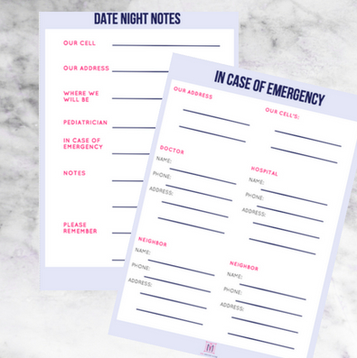 printable babysitter notes