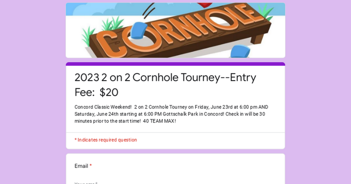 2023 2 on 2 Cornhole Tourney--Entry Fee: $20