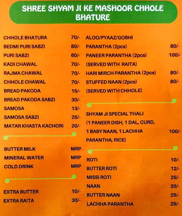 Shri Shyam Ji Ke Mashhoor Chhole Bhature menu 