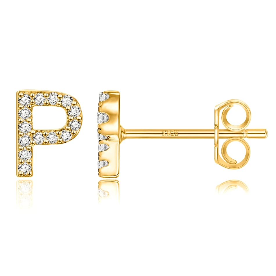 Pendientes con letras del alfabeto inglés de aguja plateada y brillantes, un accesorio elegante y personalizado para realzar tu estilo diario.