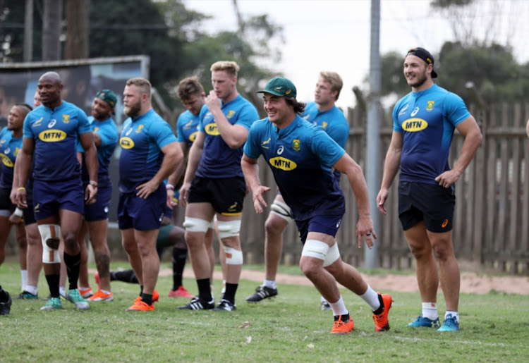 Franco Mostert during the South African national rugby team training session at Jonsson Kings Park on August 13, 2018 in Durban, South Africa.