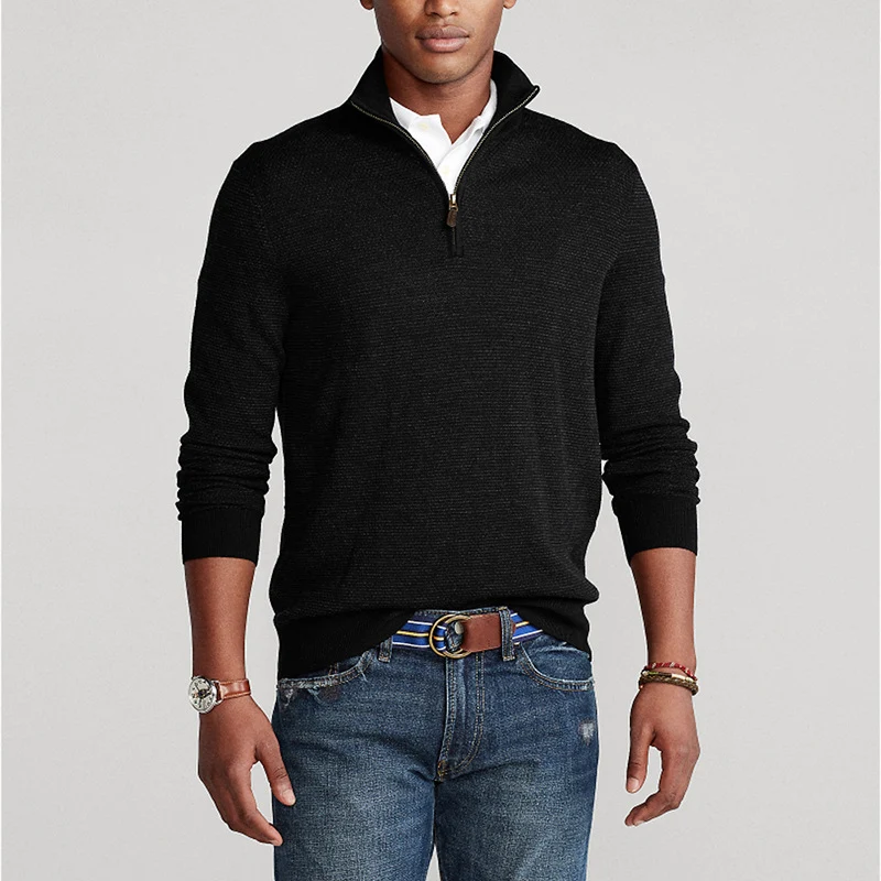 Title 5, Casual Stand-up Collar Half-zip Slim Pullover S...