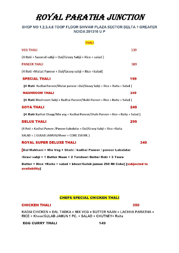 Paratha Junction menu 