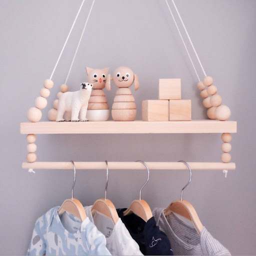 Title 3, Nordic Wooden Wall Shelf With Clothes Rack. Max...
