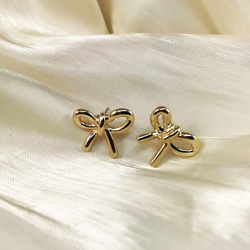 Title 1, Metal Simple Textured Bow Heart-shaped Ear Stud...