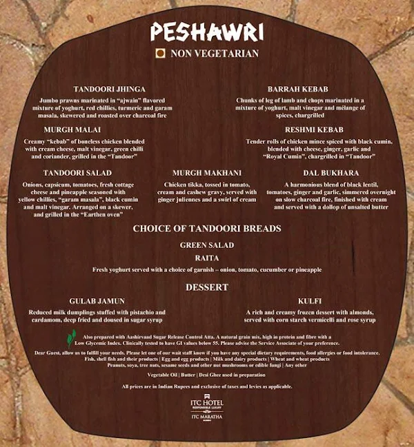 Peshawri - ITC Maratha menu 