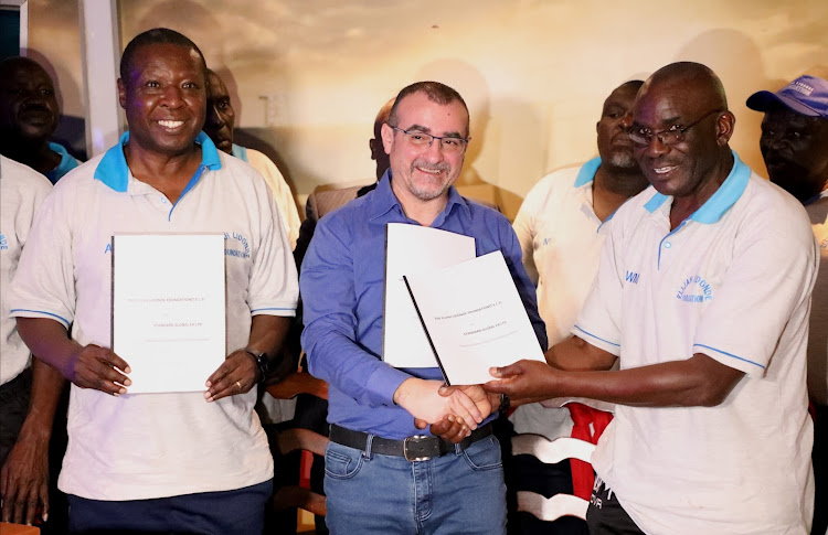 L-R: Elijah Lidonde Cup patron Alexander Muteshi with Standard Global Group East Africa Managing Director Vasil Zdravkov and Elijah Lidonde Foundation chairman Washington Muhanji