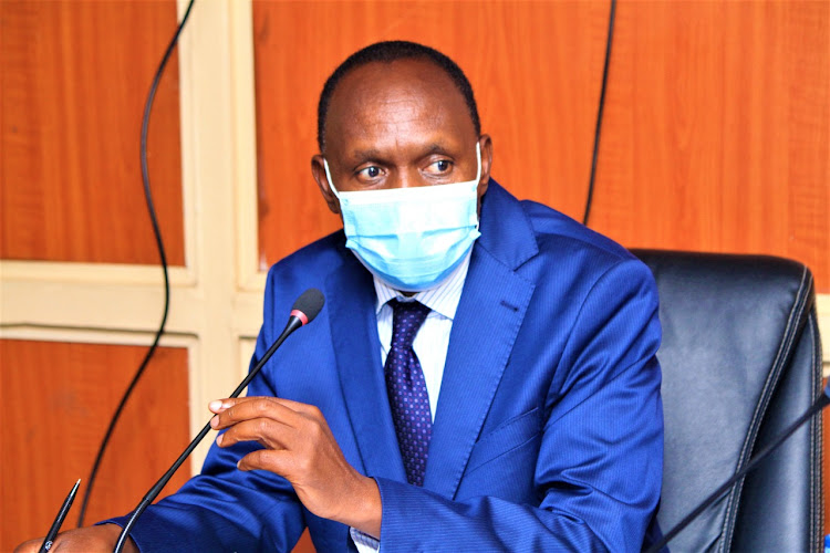 National Cereals and Produce Board chairman Mutea Iringo talks during a meeting with the parliamentary agriculture committee on October 21, 2021.