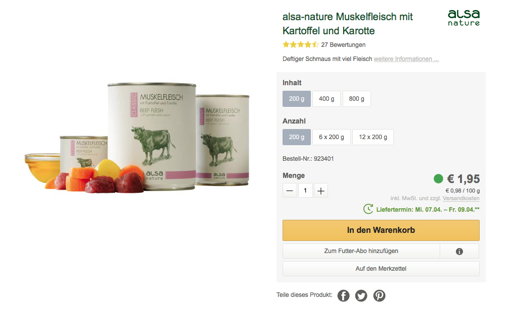 Alsa-nature Muskelfleisch mit Kartoffel und Karotte ist eine der besten getreidefreien Hundefutter.