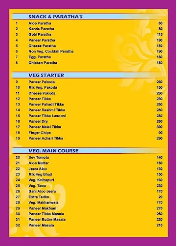 Hotel Shimla menu 