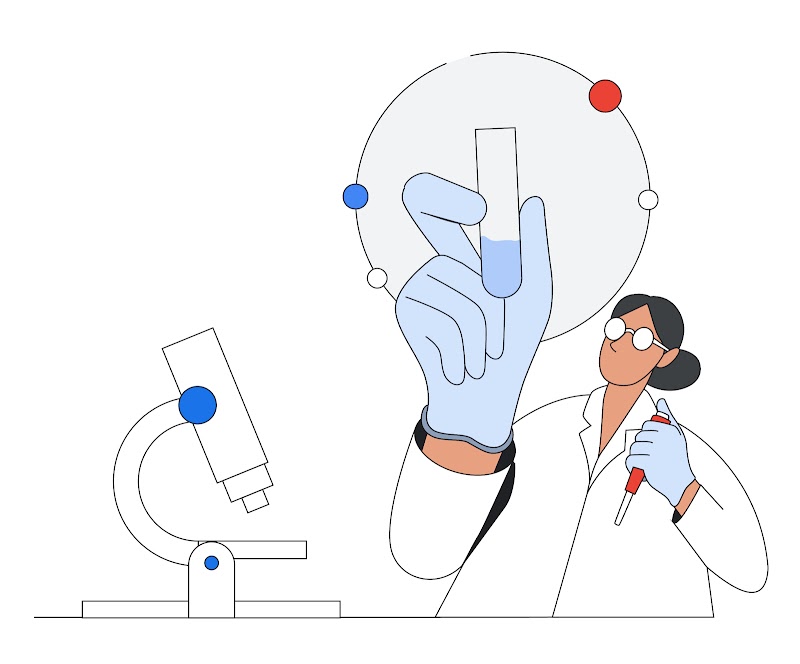 Stylized image of scientist working on drug discovery and development