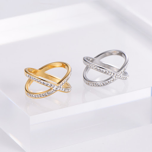 Title 5, Cross Hollow-out Micro-inlaid Mud Rhinestone Ri...
