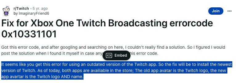 Twitch Broadcast Error Code 0x10331101