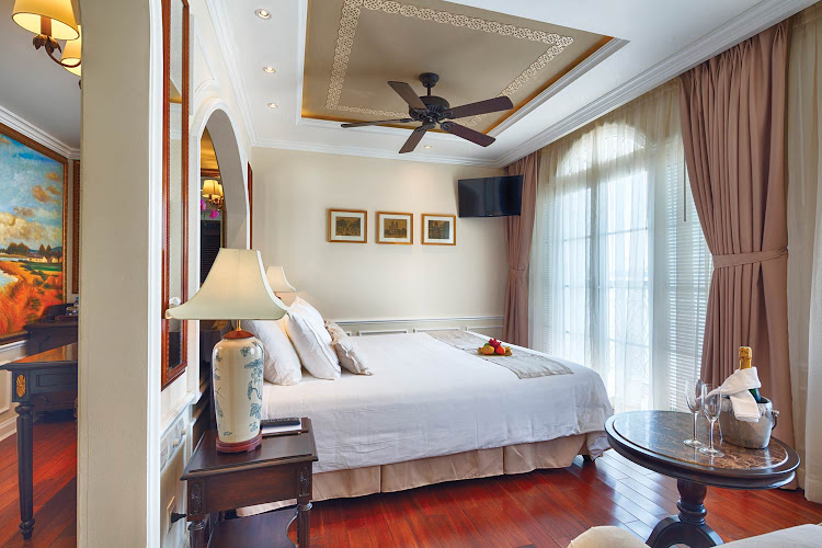 The luxurious Prestige Suite aboard Uniworld's Mekong Navigator. 