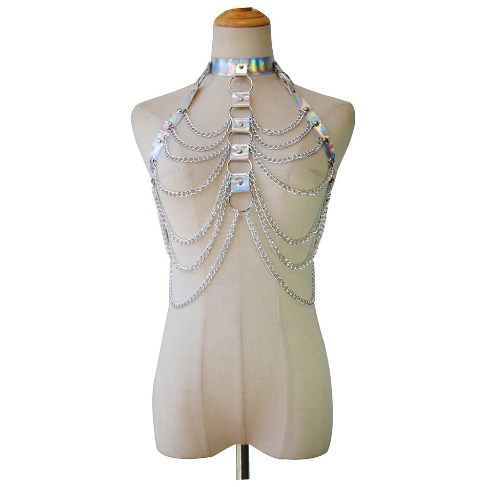 Ensemble de chaîne de corps bijoux de poitrine pour femmes au laser, design élégant, sublime le décolleté, accessoire tendance, look glamour.