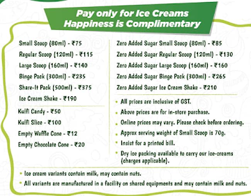 Apsara Ice Creams menu 