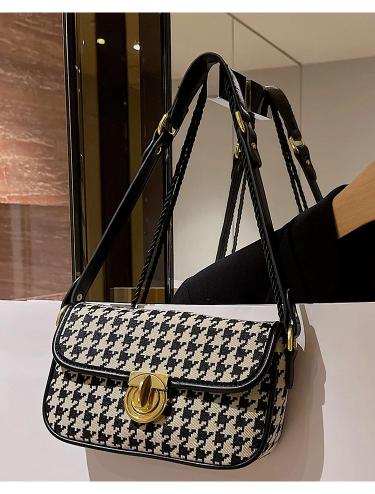 Title 1, Bolsa Baguete Houndstooth Feminina de um ombro,...