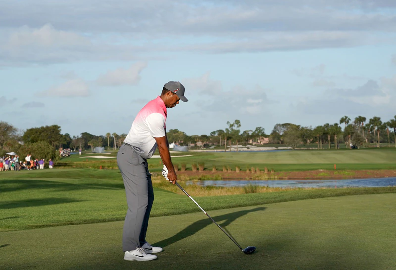 golfer by a pond