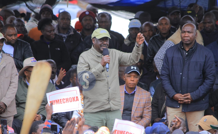 Azimio leader Raila Odinga during the Kamukunji rally on July 7, 2023.