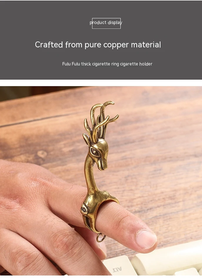 Nieuwe Lucky Deer koperen ring, gerookt geel, anti-vingerafdruk, met vingerontgrendeling, voor een veilige grip en stijlvolle uitstraling.
