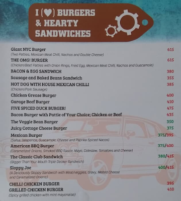 Garage Inc. menu 