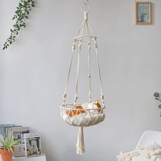 Large Macrame Cat Hammock Macrame Hanging Swing Cat Dog Bed Basket Home Pet Cat Accessories Dog Cat's House Puppy Bed Gi