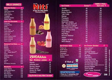 Niti Shake & Ice Cream Hub menu 