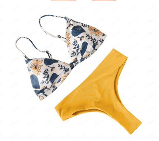 Title 5, Solid Color Printed Bikini Beach Swimsuit. Perf...