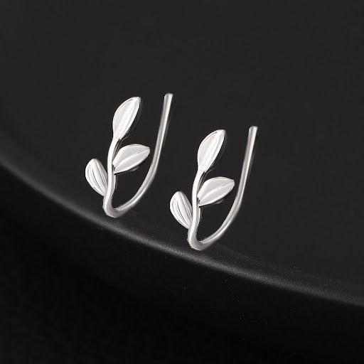 Title 5, Simple Leaf Shaped Earrings Plant Bud Without P...