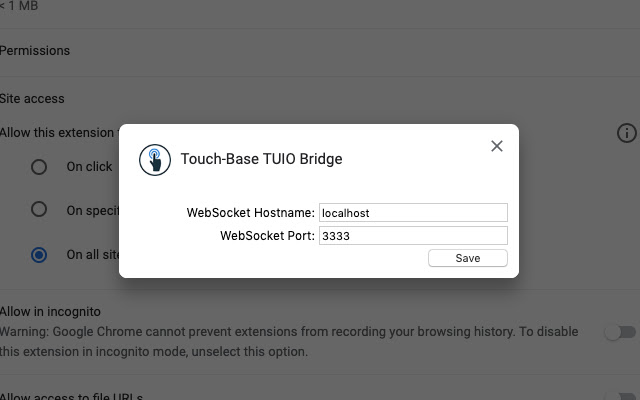 Touch-Base TUIO Bridge chrome extension