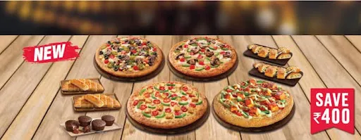 Party Combo - 4 Veg Pizza Varieties + Sides & Dessert