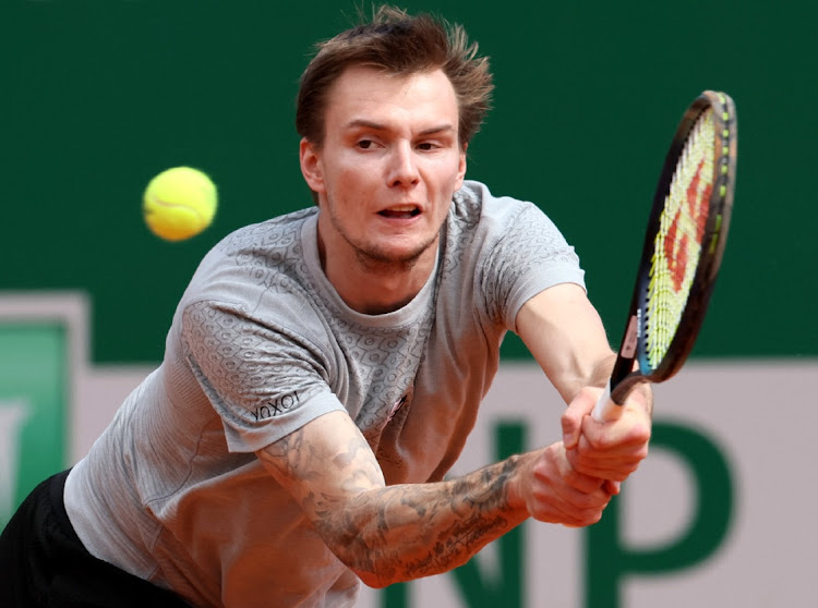 Kazakhstan's Alexander Bublik in action during his first round match against Switzerland's Stan Wawrinka in the Monte Carlo Masters in Roquebrune-Cap-Martin, France on April 11, 2022