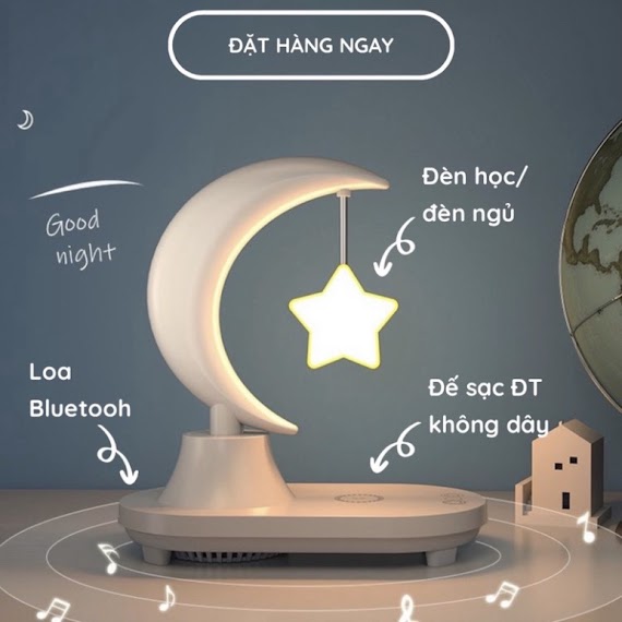 [Có Loa Bluetooth] Bóng Ngủ Đề Co 3 Trong 1, Kiêm Loa + Đế Sạc Không Dây - Tiếng Động Vòm, 8 Cơ Chế Đèn