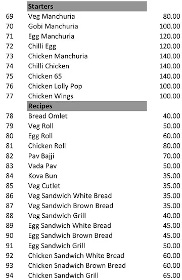 Mayukha Foods menu 