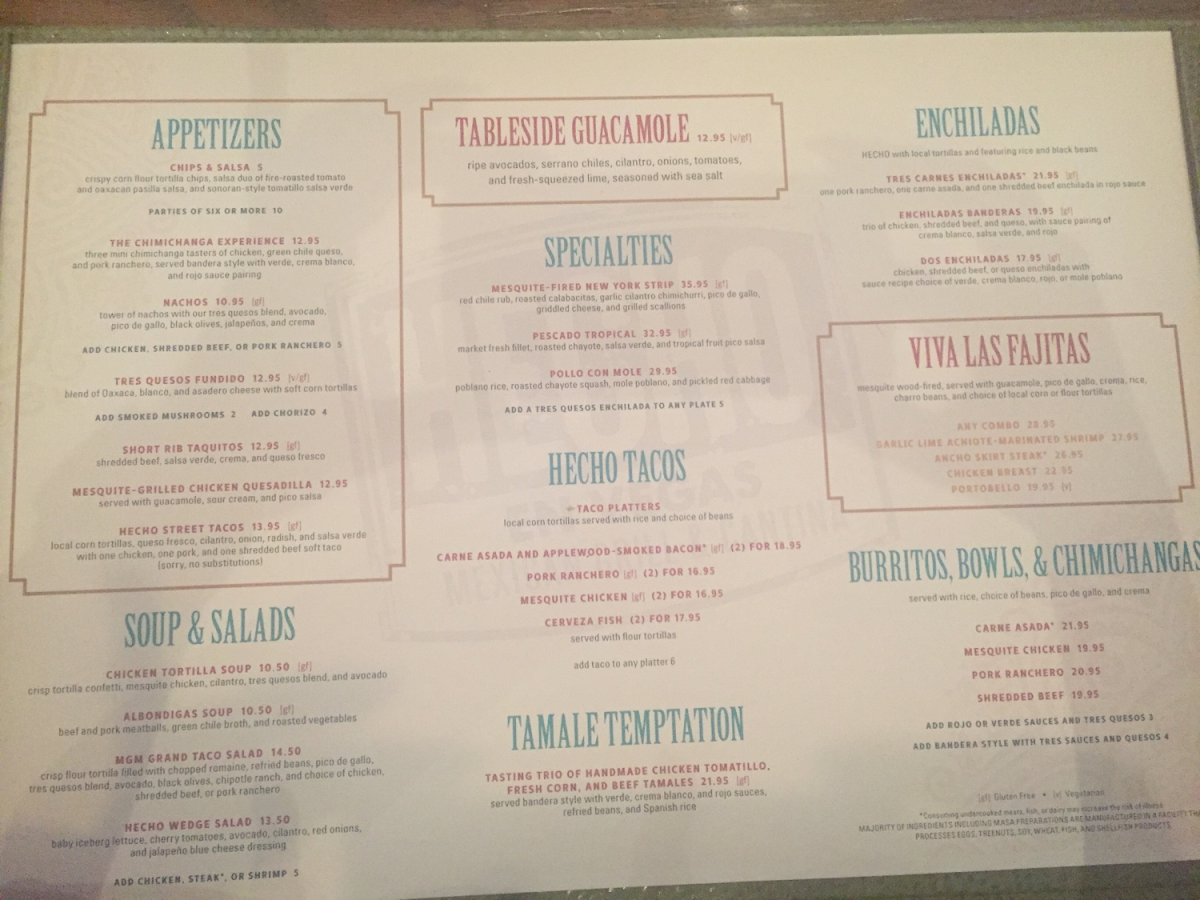 Hecho En Vegas gluten-free menu