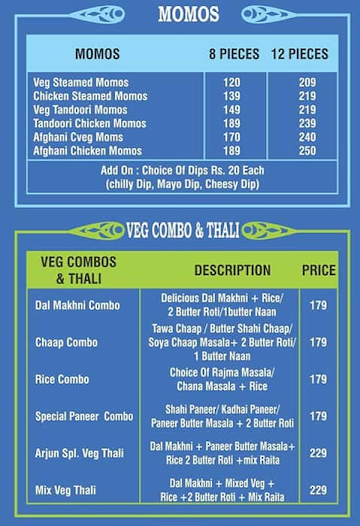 Arjun Dhaba menu 