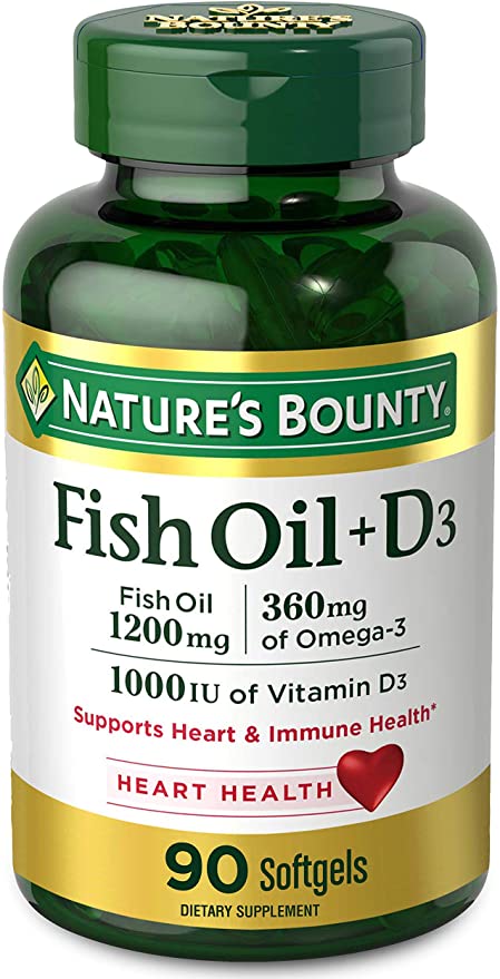 Fish Oil plus Vitamin D3 by Nature's Bounty, Contains Omega 3, Immune Support & Supports Heart Health, 1200mg Fish Oil, 360mg Omega 3, 1000IU Vitamin D3, 90 Softgels