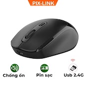 Chuột Không Dây Pix - Link P100 Wireless 2.4Ghz Sạc Pin, Chống Ồn, Dpi1600 Dùng Cho Máy Tính, Laptop, Tivi - Hàng Chính Hãng