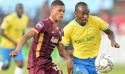 Oswin Andries of Stellenbosch FC and Peter Shalulile of Mamelodi Sundowns. 