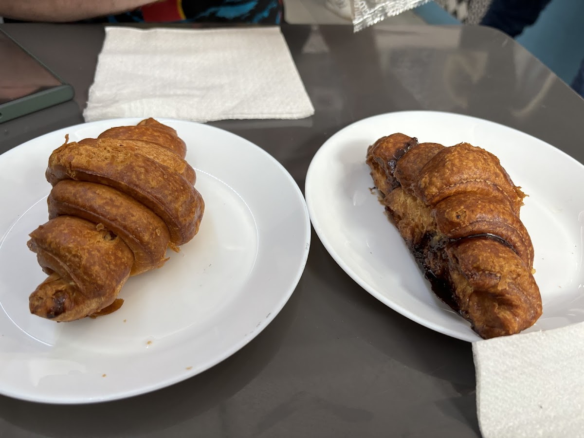 Chocolate croissant (right) and what was supposed to be strawberry jelly filled (left)