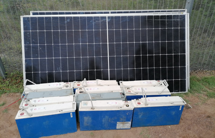 The border management authority recovered four stolen solar panels and 11 tower batteries belonging to Eskom. Picture: SUPPLIED.