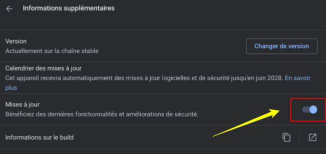 Activer les mises à jour automatiques de ChromeOS