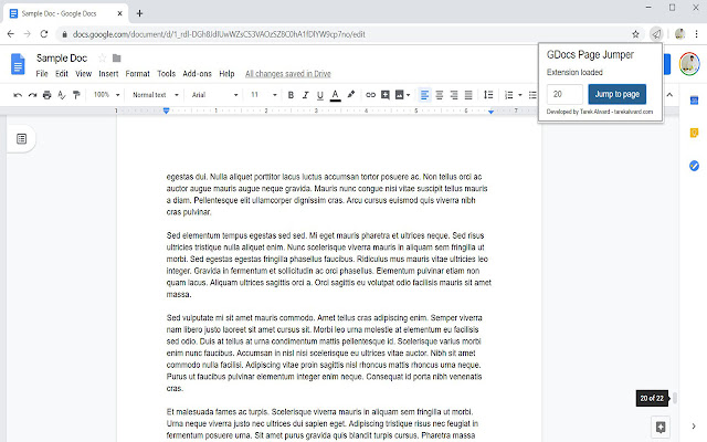 Google Docs Page Jumper chrome extension