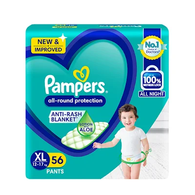 Pampers All Round Protection Pants, Extra Large Size Baby Diapers, (XL) Lotion With Aloe Vera 56 Pc