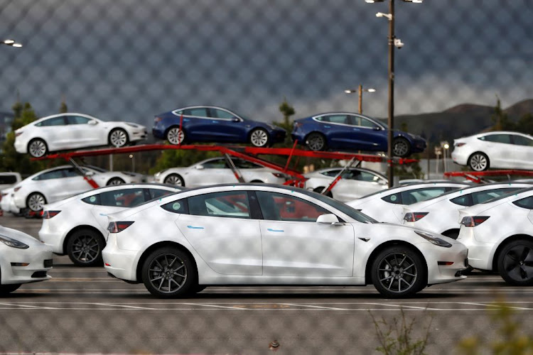 New Tesla electric vehicles are seen in a lot at Tesla's vehicle factory in Fremont, California, US, on May 11 2020.