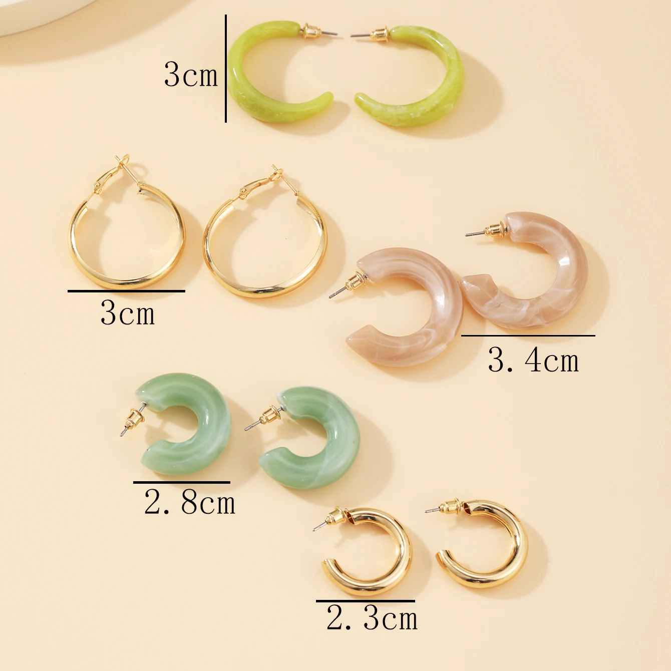 Title 1, 5 Pairs Of Acetate Earrings Set Creative and Si...