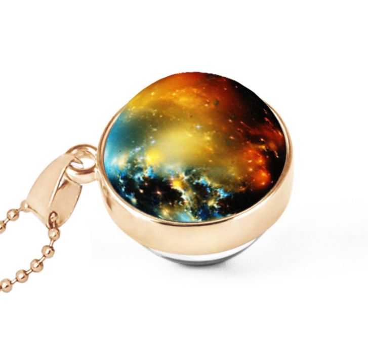 Hemisphere double-sided galaxy starry sky gemstone necklace