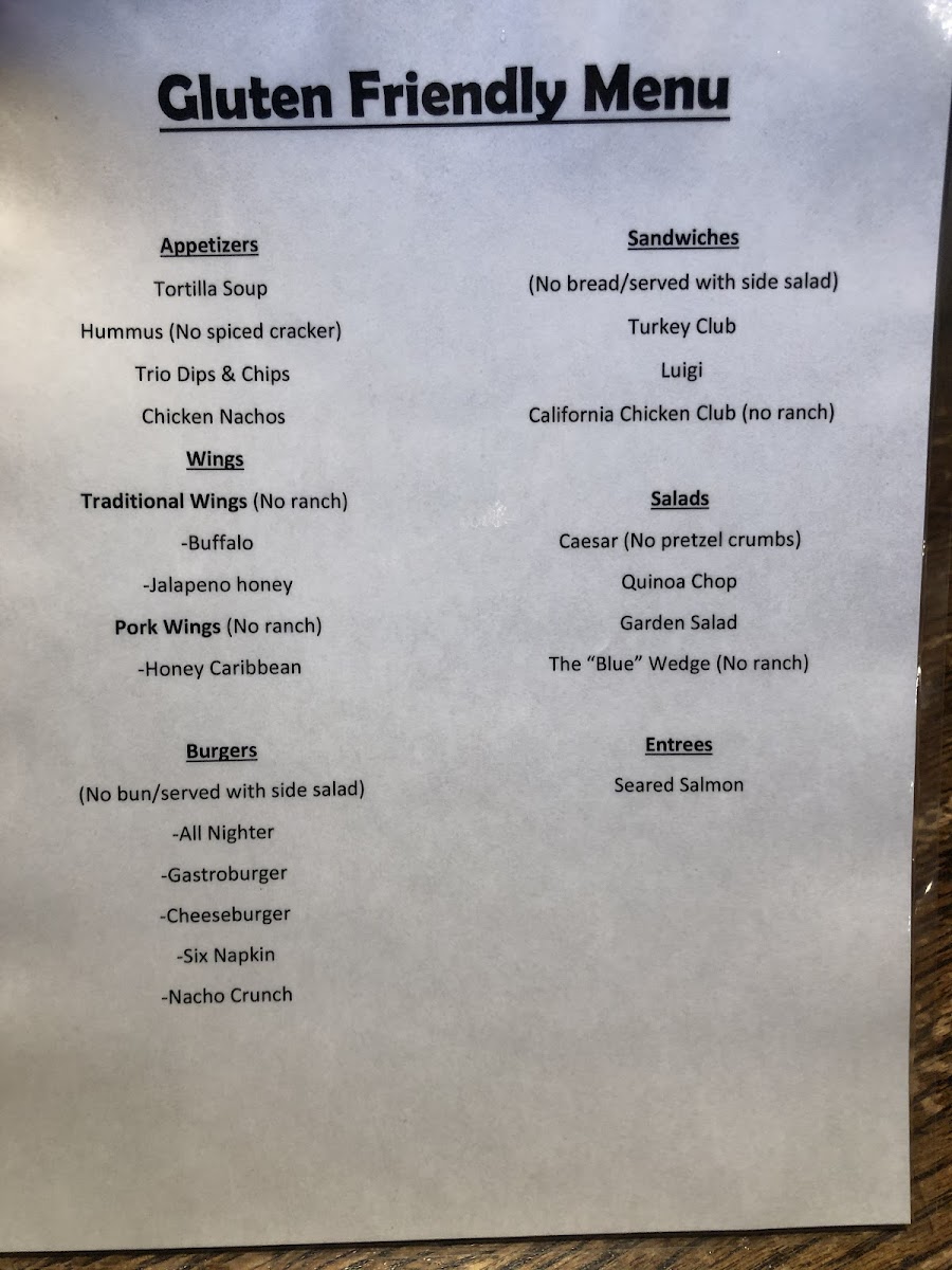 Bar Louie gf menu