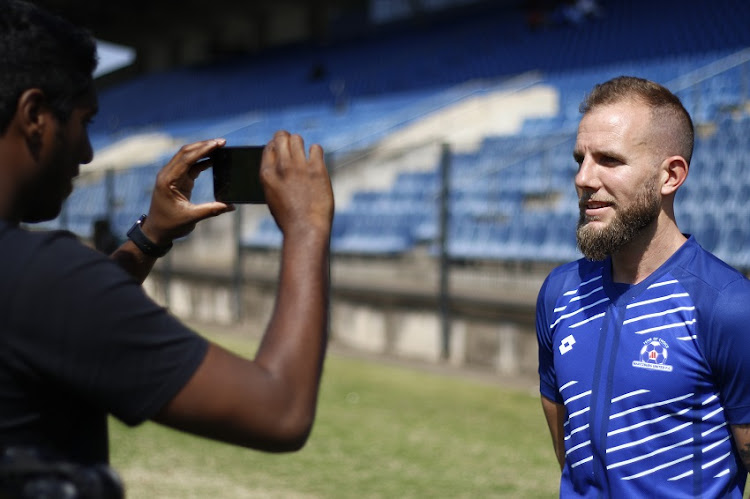 Jeremy Brockie during the unveiling of Maritzburg United new signing at Harry Gwala Stadium on September 04, 2019 in Pietermaritzburg, South Africa.